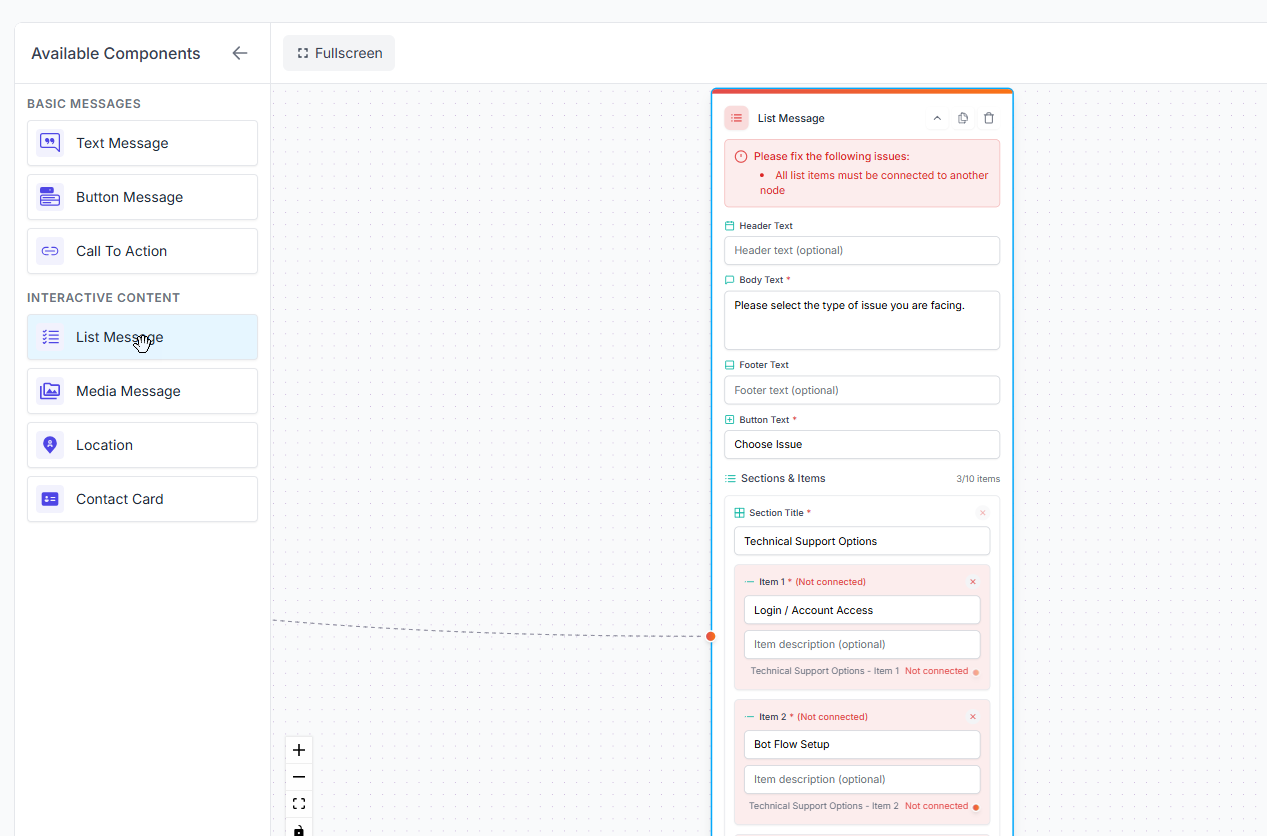 List Message Component